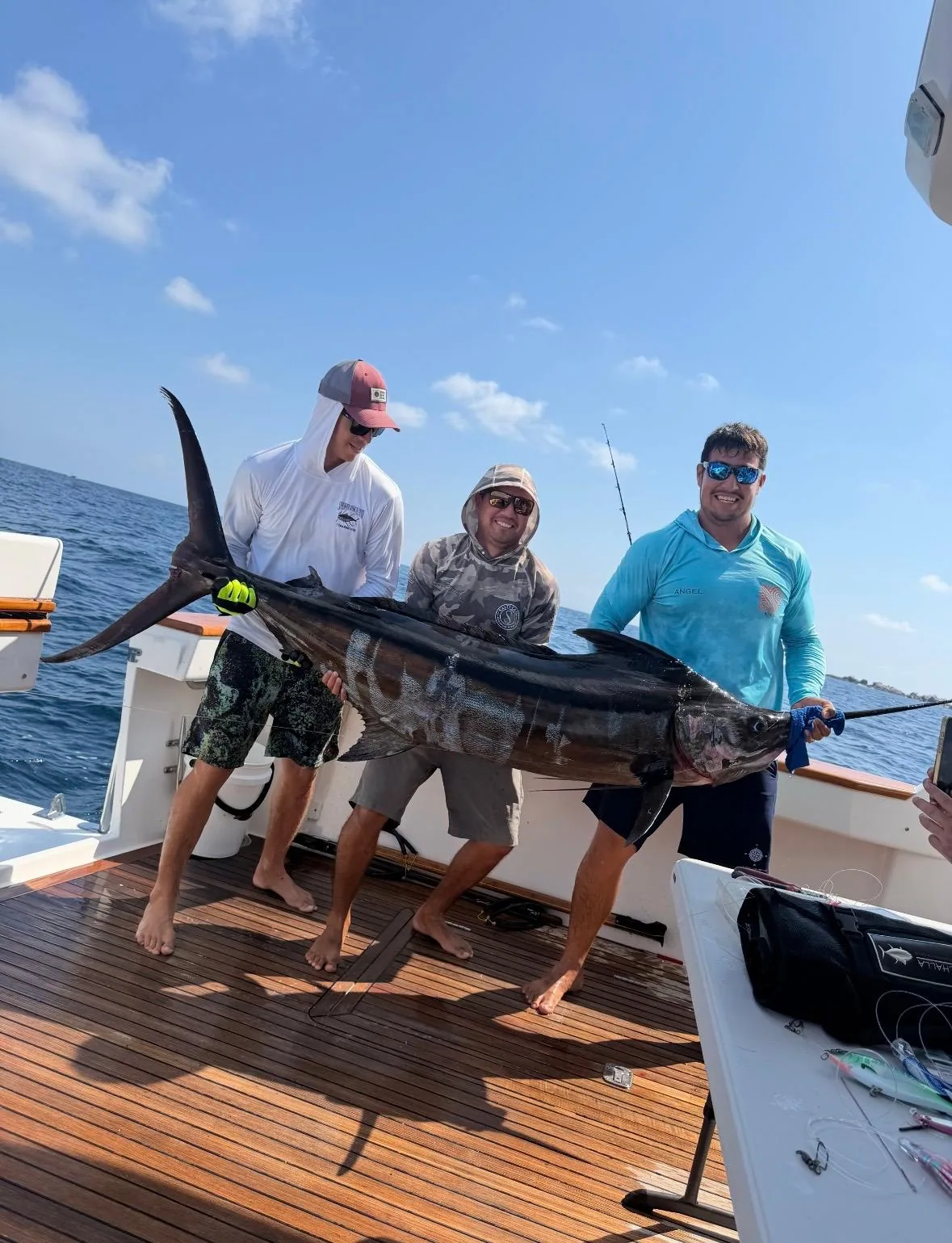 Giant yellowfin tuna landed on an offshore fishing day