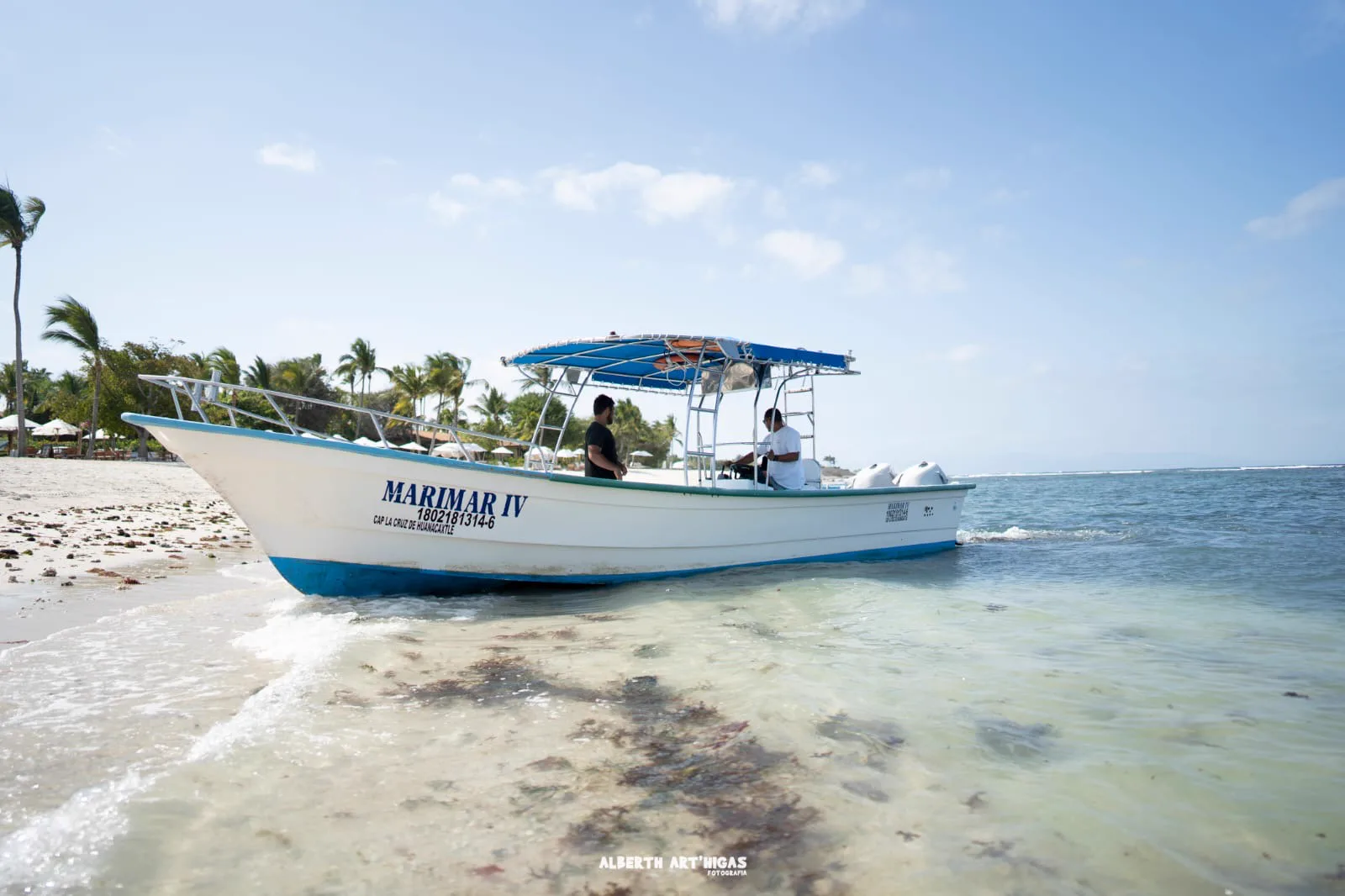 Private safari panga in shallow clear water near Punta de Mita